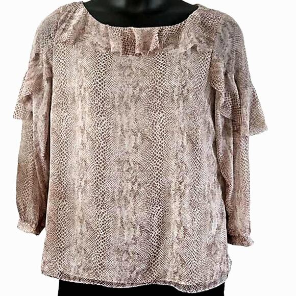 Banana Republic Women’s Ruffle Snake Print Blouse – Size Large, Long Sleeve - Picture 2 of 6